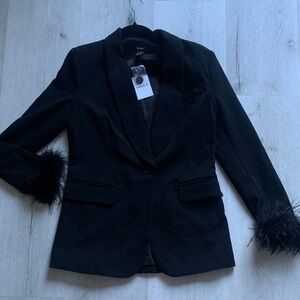 Forever 21 Black Blazer with Feather Cuffs size XS NWT classic elegant party‎